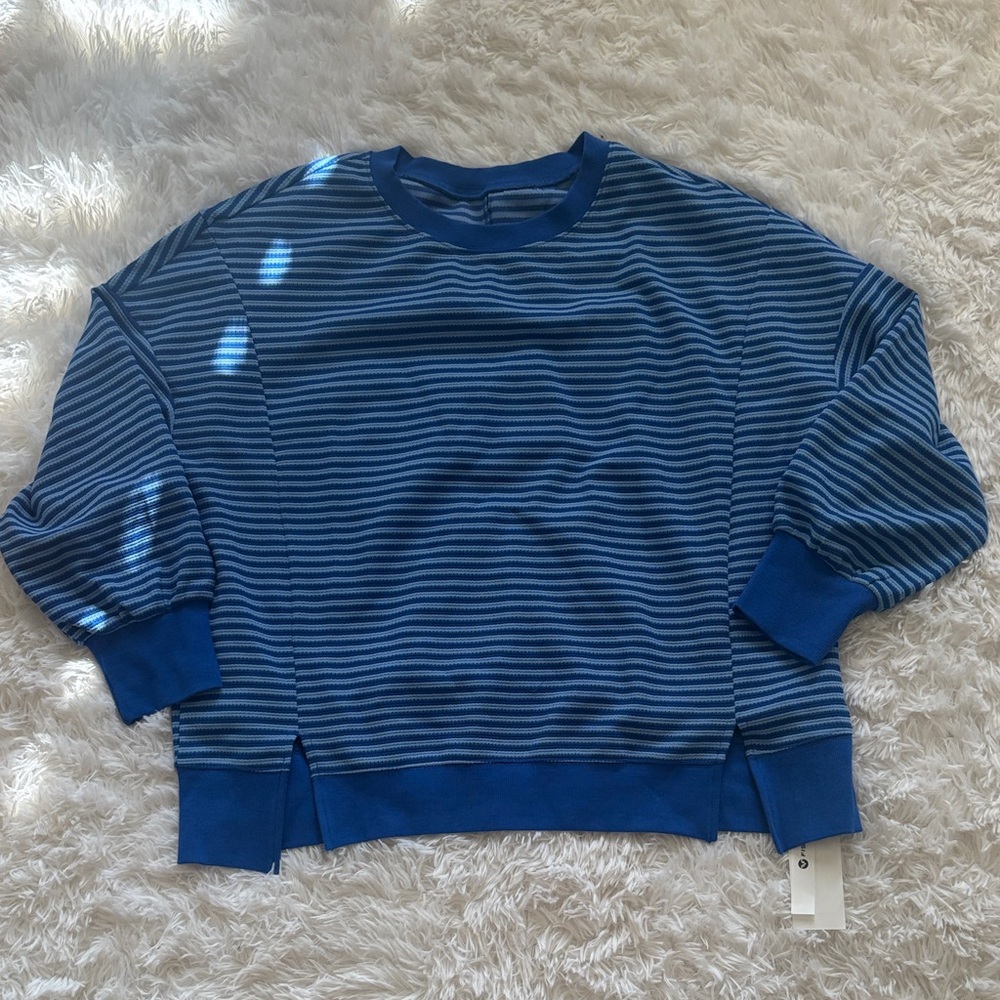 Blue Striped Crewneck Sweater - Relaxed Women's Pullover
